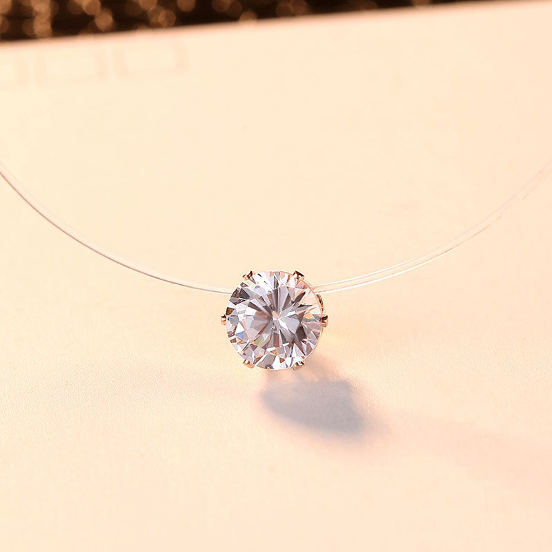 Minimalist Round Hexaclaw CZ Pendant Necklace Translucent Clavicle Chain