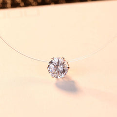 Minimalist Round Hexaclaw CZ Pendant Necklace Translucent Clavicle Chain
