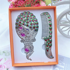 3D Stereo Creative Metal Handle Mirror Classic Peacock Handheld Makeup Mirror