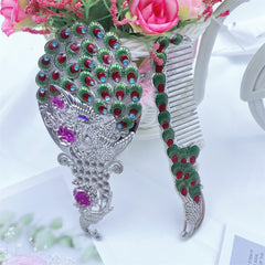 3D Stereo Creative Metal Handle Mirror Classic Peacock Handheld Makeup Mirror