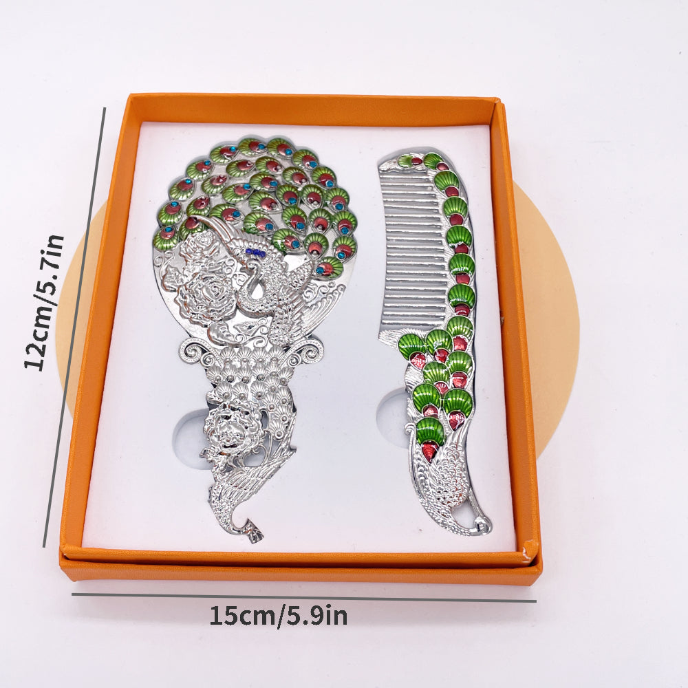 3D Stereo Creative Metal Handle Mirror Classic Peacock Handheld Makeup Mirror