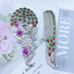 3D Stereo Creative Metal Handle Mirror Classic Peacock Handheld Makeup Mirror