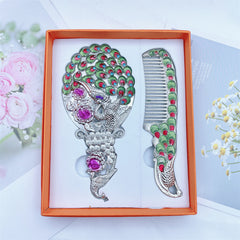 3D Stereo Creative Metal Handle Mirror Classic Peacock Handheld Makeup Mirror