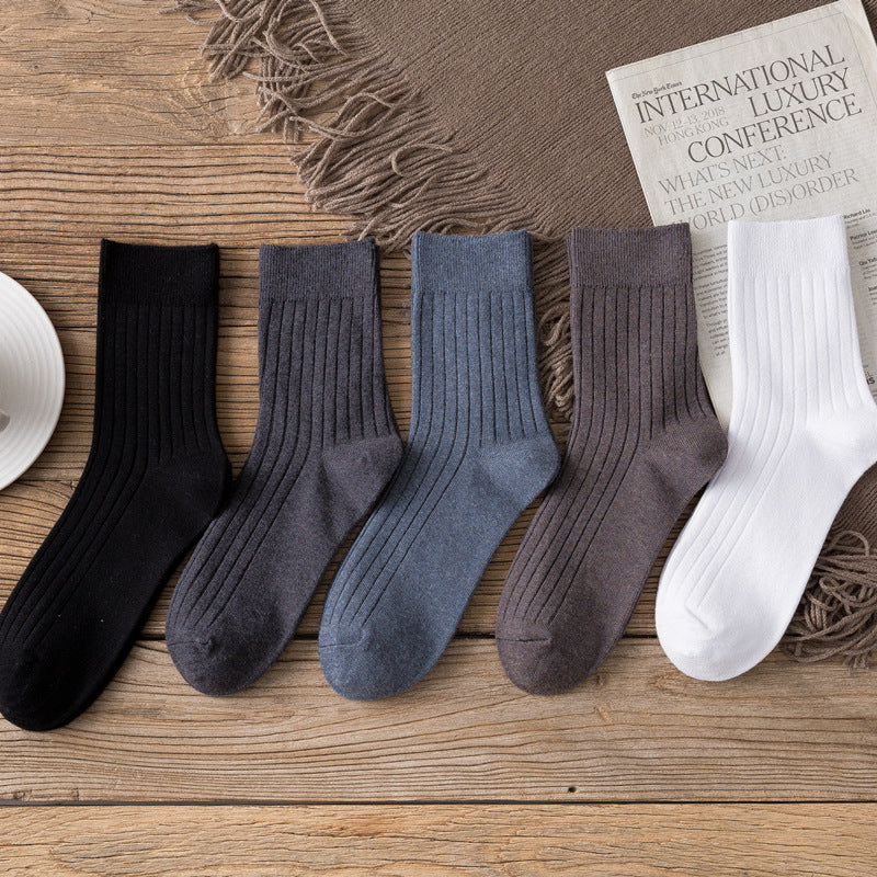 5 Pairs Men's Solid Short Socks Thick Warm Striped Sports Socks