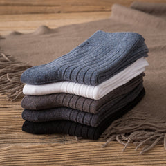 5 Pairs Men's Solid Short Socks Thick Warm Striped Sports Socks