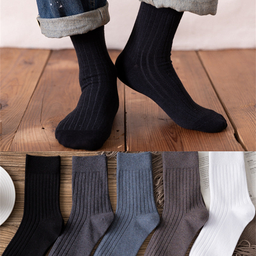 5 Pairs Men's Solid Short Socks Thick Warm Striped Sports Socks