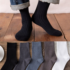 5 Pairs Men's Solid Short Socks Thick Warm Striped Sports Socks