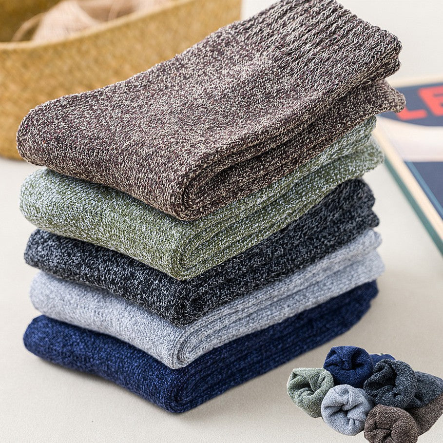 5 Pairs Men's Thermal Crew Socks Thick Cotton Blend Comfy Casual Unisex Socks