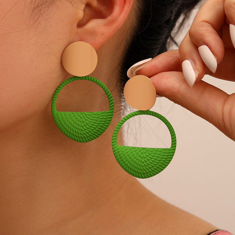 Green Orange Geometric Round Hollow Out Drop Earrings for Girls