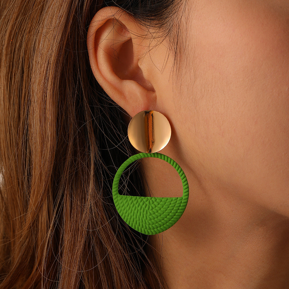 Green Orange Geometric Round Hollow Out Drop Earrings for Girls