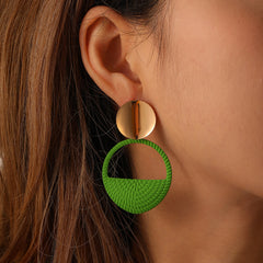 Green Orange Geometric Round Hollow Out Drop Earrings for Girls