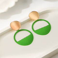 Green Orange Geometric Round Hollow Out Drop Earrings for Girls