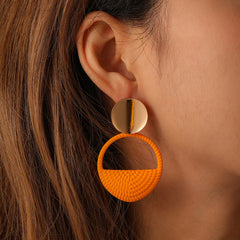 Green Orange Geometric Round Hollow Out Drop Earrings for Girls