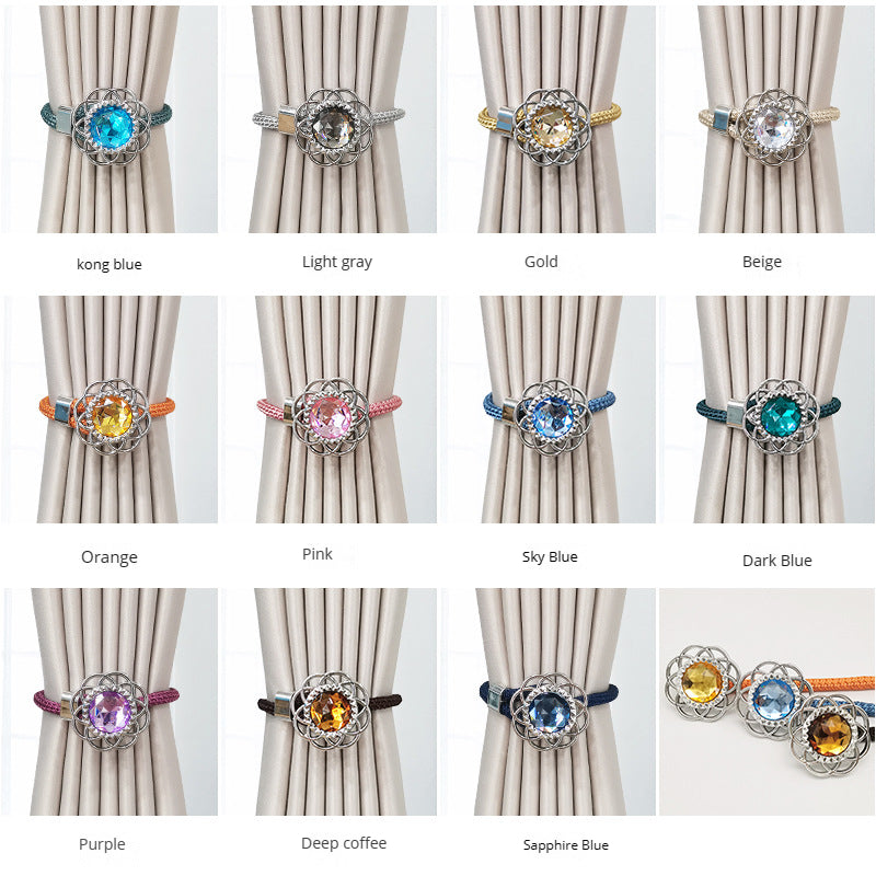 2pcs Colorful Crystal Curtain Tieback Rings Adjustable Gauze Curtain Holdback