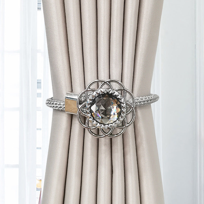 2pcs Colorful Crystal Curtain Tieback Rings Adjustable Gauze Curtain Holdback