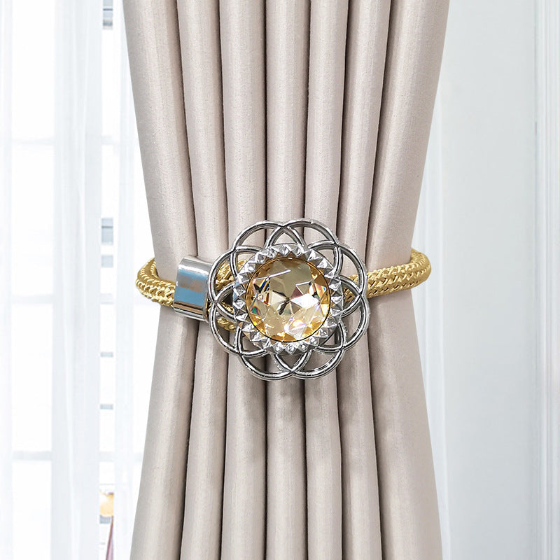 2pcs Colorful Crystal Curtain Tieback Rings Adjustable Gauze Curtain Holdback