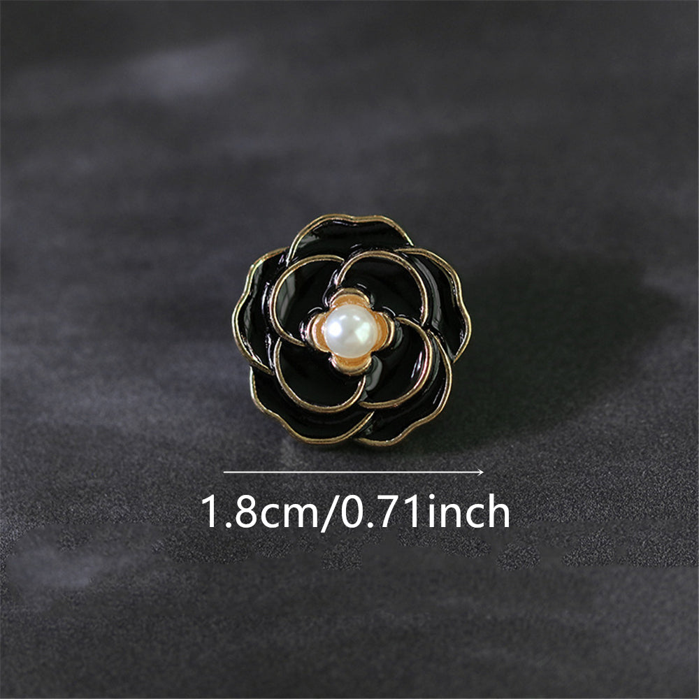 10pcs Camellia Metal Button Faux Pearl Women's Shirt Dress Sewing Buttons
