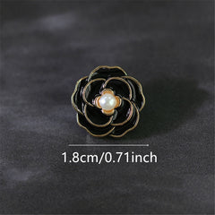10pcs Camellia Metal Button Faux Pearl Women's Shirt Dress Sewing Buttons