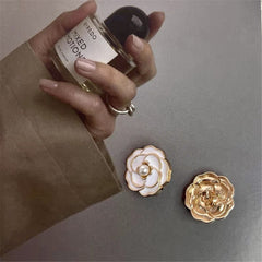 10pcs Camellia Metal Button Faux Pearl Women's Shirt Dress Sewing Buttons