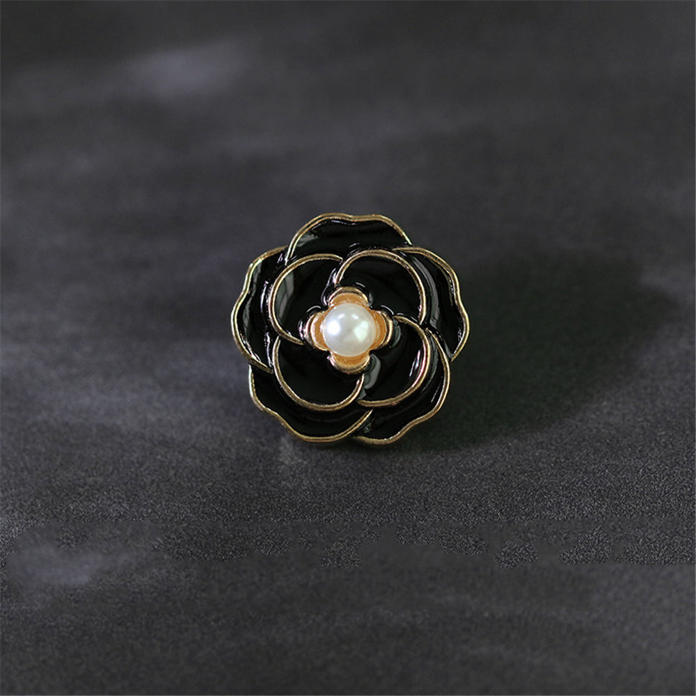 10pcs Camellia Metal Button Faux Pearl Women's Shirt Dress Sewing Buttons