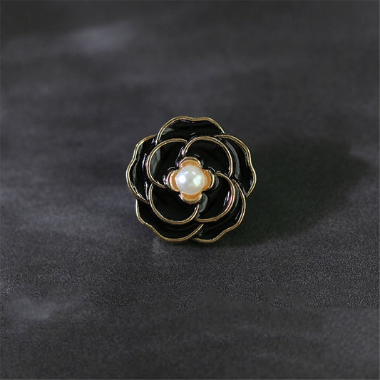 10pcs Camellia Metal Button Faux Pearl Women's Shirt Dress Sewing Buttons