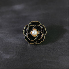 10pcs Camellia Metal Button Faux Pearl Women's Shirt Dress Sewing Buttons