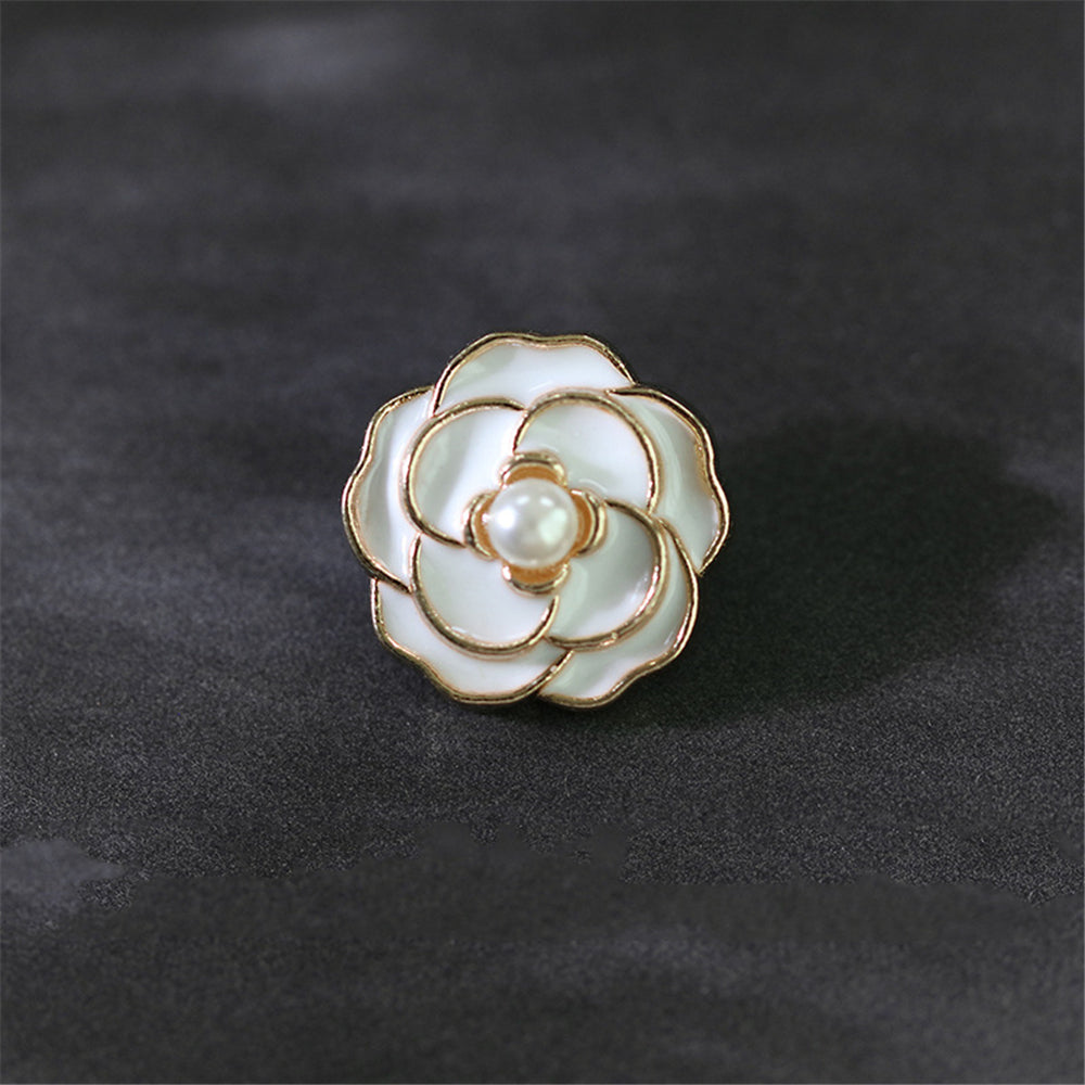 10pcs Camellia Metal Button Faux Pearl Women's Shirt Dress Sewing Buttons