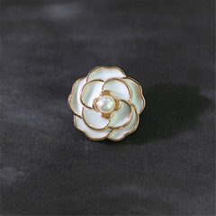 10pcs Camellia Metal Button Faux Pearl Women's Shirt Dress Sewing Buttons