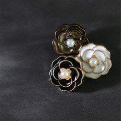 10pcs Camellia Metal Button Faux Pearl Women's Shirt Dress Sewing Buttons