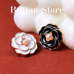 10pcs Camellia Metal Button Faux Pearl Women's Shirt Dress Sewing Buttons