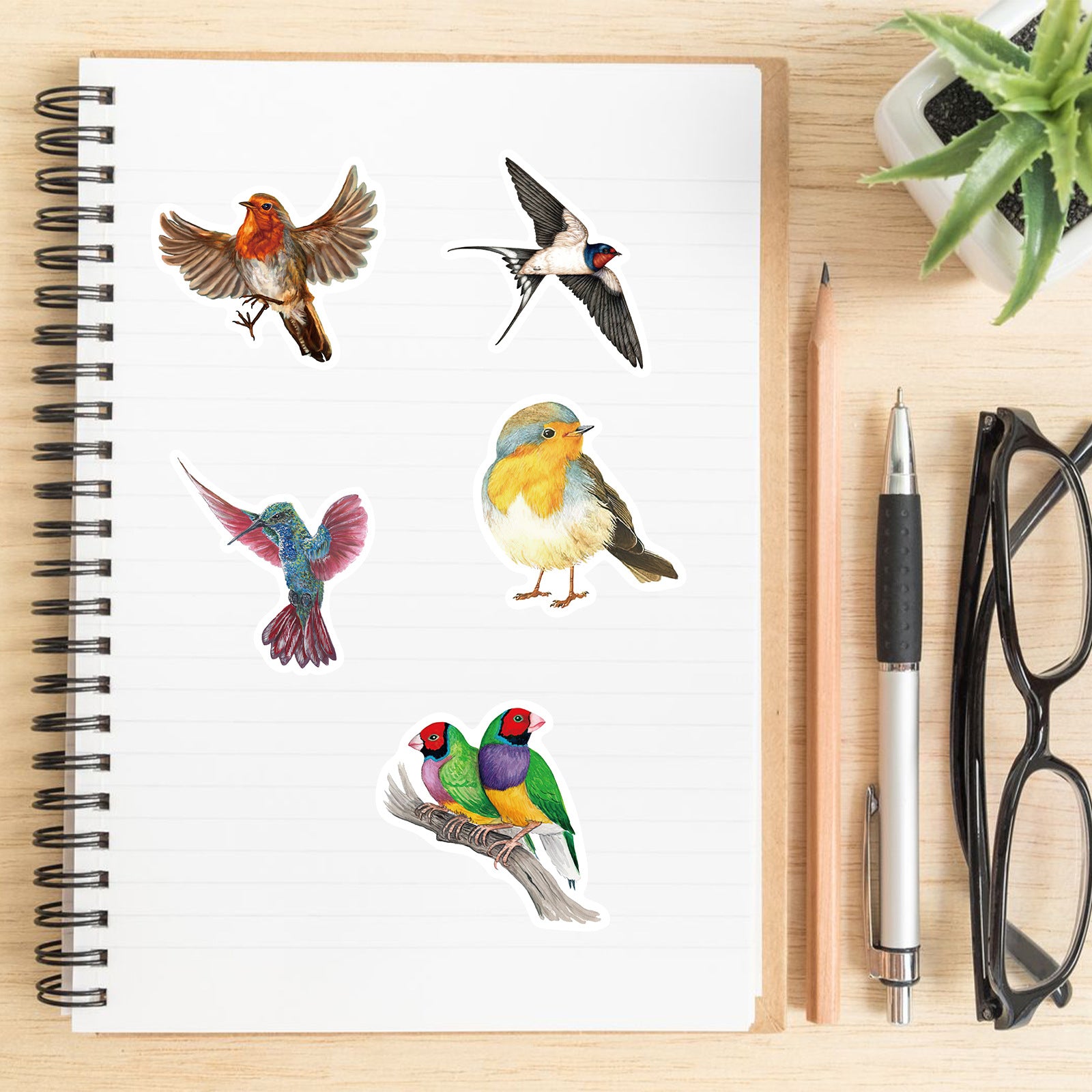 50 Watercolor Bird Stickers Room Decor Mobile Phone Computer DIY Waterproof