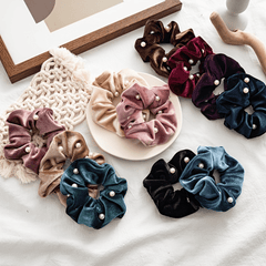 Soft Velvet Faux Pearl Scrunchies Hair Ties Hair Accessories For Girls