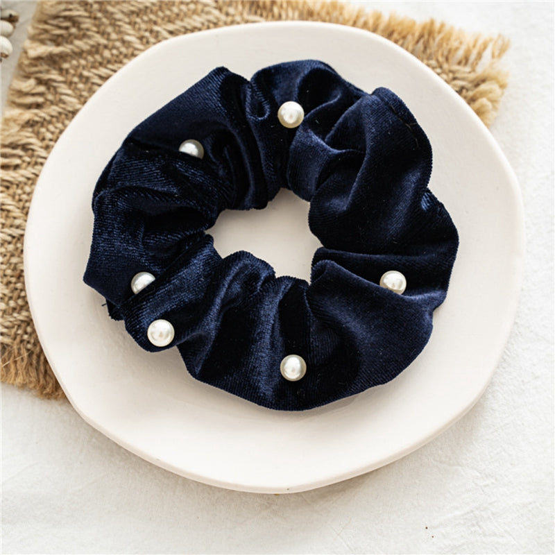 Soft Velvet Faux Pearl Scrunchies Hair Ties Hair Accessories For Girls