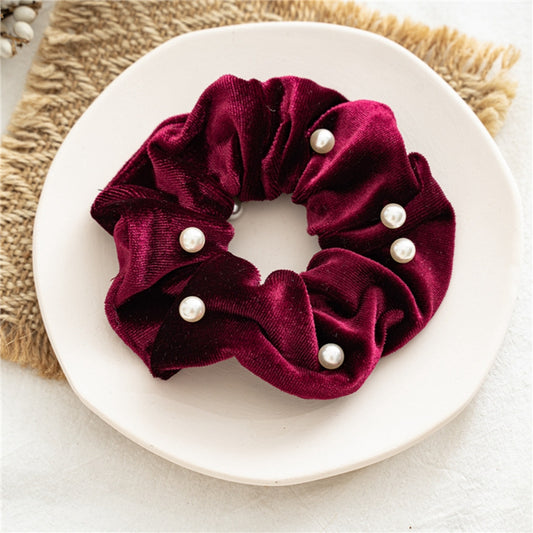 Soft Velvet Faux Pearl Scrunchies Hair Ties Hair Accessories For Girls