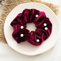 Soft Velvet Faux Pearl Scrunchies Hair Ties Hair Accessories For Girls