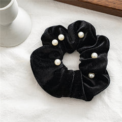 Soft Velvet Faux Pearl Scrunchies Hair Ties Hair Accessories For Girls