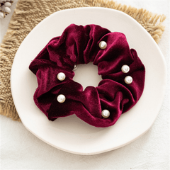 Soft Velvet Faux Pearl Scrunchies Hair Ties Hair Accessories For Girls