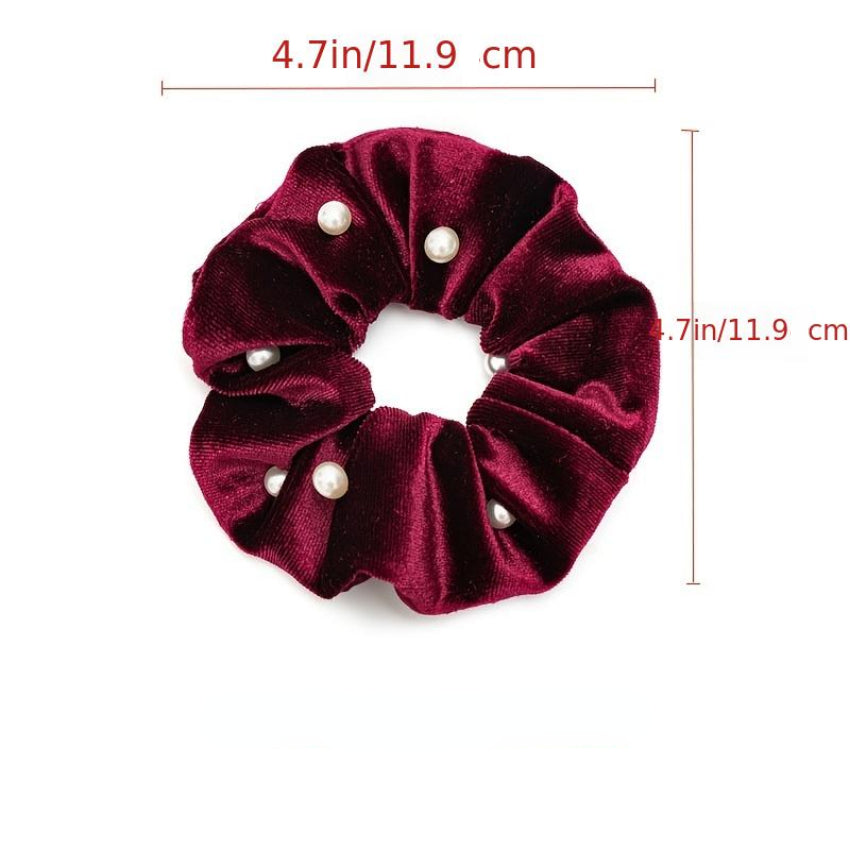 Soft Velvet Faux Pearl Scrunchies Hair Ties Hair Accessories For Girls