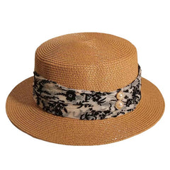 Straw Hat Summer British Retro Flat Top Hat Beach Seaside Vacation Sun Hat