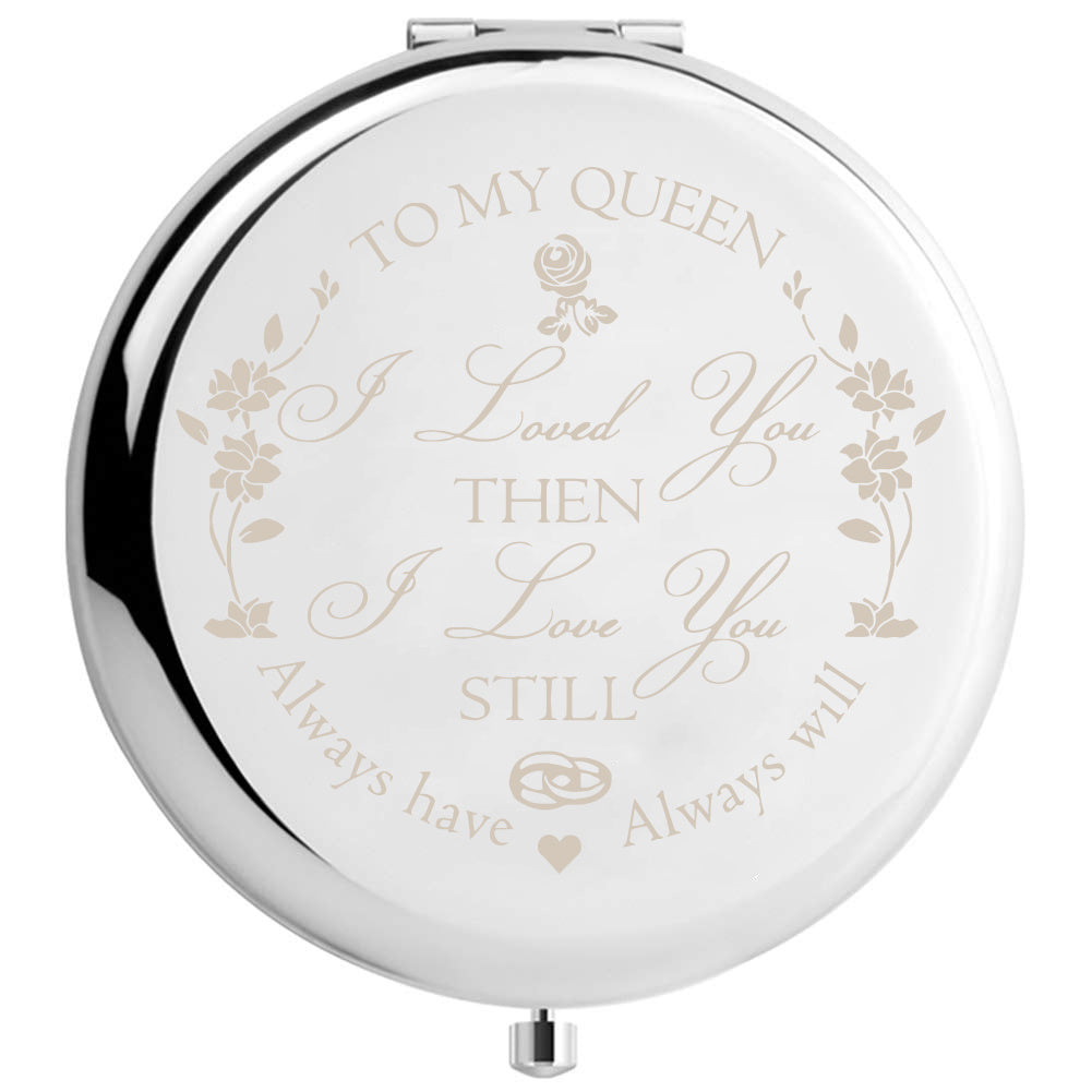 Floral Compact Mirror Roses Bridesmaid Proposal Gift Your Text Wedding Favors