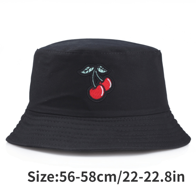 Cherry Embroidery Patch Bucket Hat Solid Sunscreen Cartoon Basin Hats