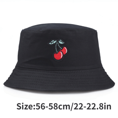 Cherry Embroidery Patch Bucket Hat Solid Sunscreen Cartoon Basin Hats