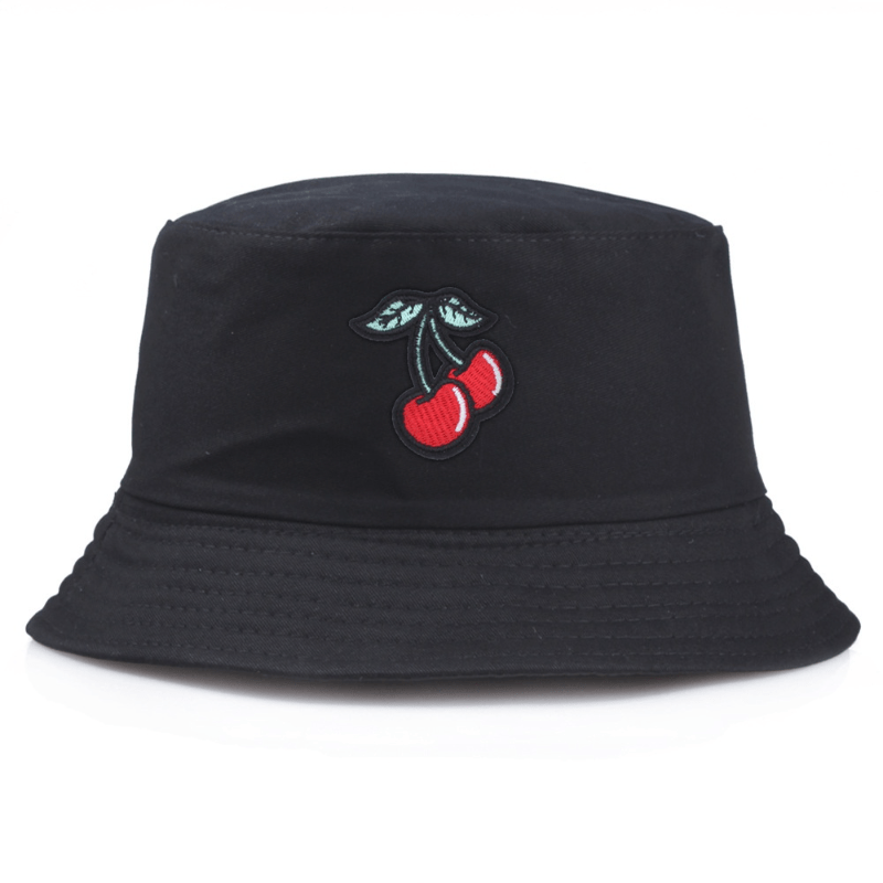 Cherry Embroidery Patch Bucket Hat Solid Sunscreen Cartoon Basin Hats