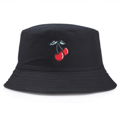 Cherry Embroidery Patch Bucket Hat Solid Sunscreen Cartoon Basin Hats