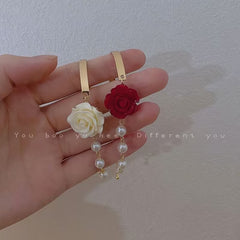 Red Rose & Pearl Flower Bracelet French Niche Sense Bow Hand Jewelry