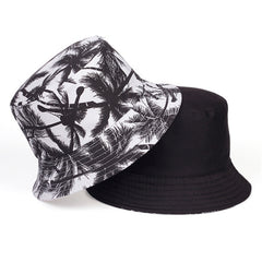 Unisex Wide Brim Sunshade Bucket Hat Coconut Tree Print Double Sided Sun Hat