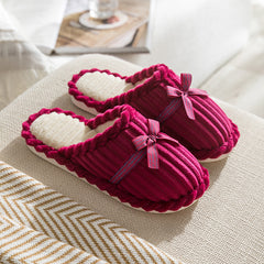 Bowknot Decor Slippers Comfortable Plush Lined Soft Sole Indoor Shoes