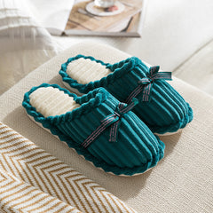 Bowknot Decor Slippers Comfortable Plush Lined Soft Sole Indoor Shoes