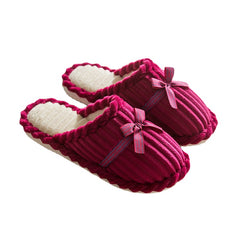 Bowknot Decor Slippers Comfortable Plush Lined Soft Sole Indoor Shoes