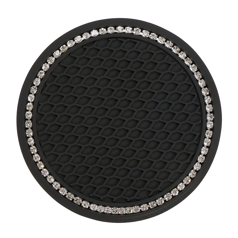 1 Pair Round Honeycomb Grid Rhinestone Car Coaster Non-slip Rubber Cup Holder